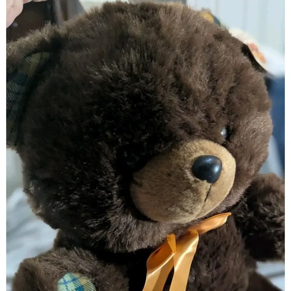 Vtg Dan Dee Soft Expressions Teddy Bear Plush Brown Plaid Paws Bow NWT 16